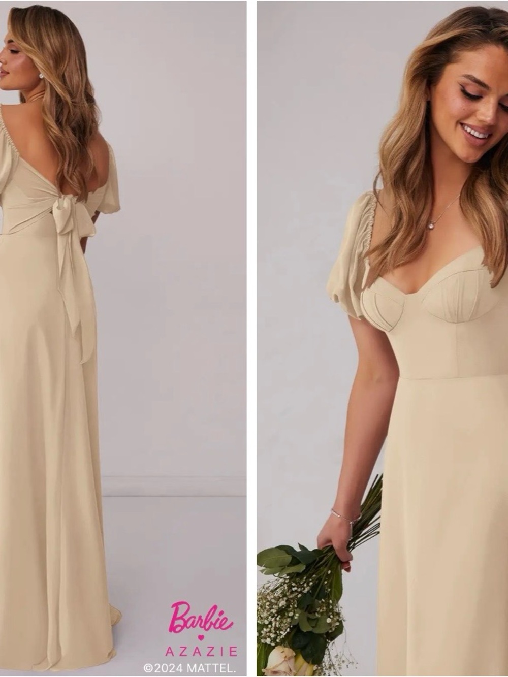 Barbie Cream Maxi Dress with Sweetheart Neckline